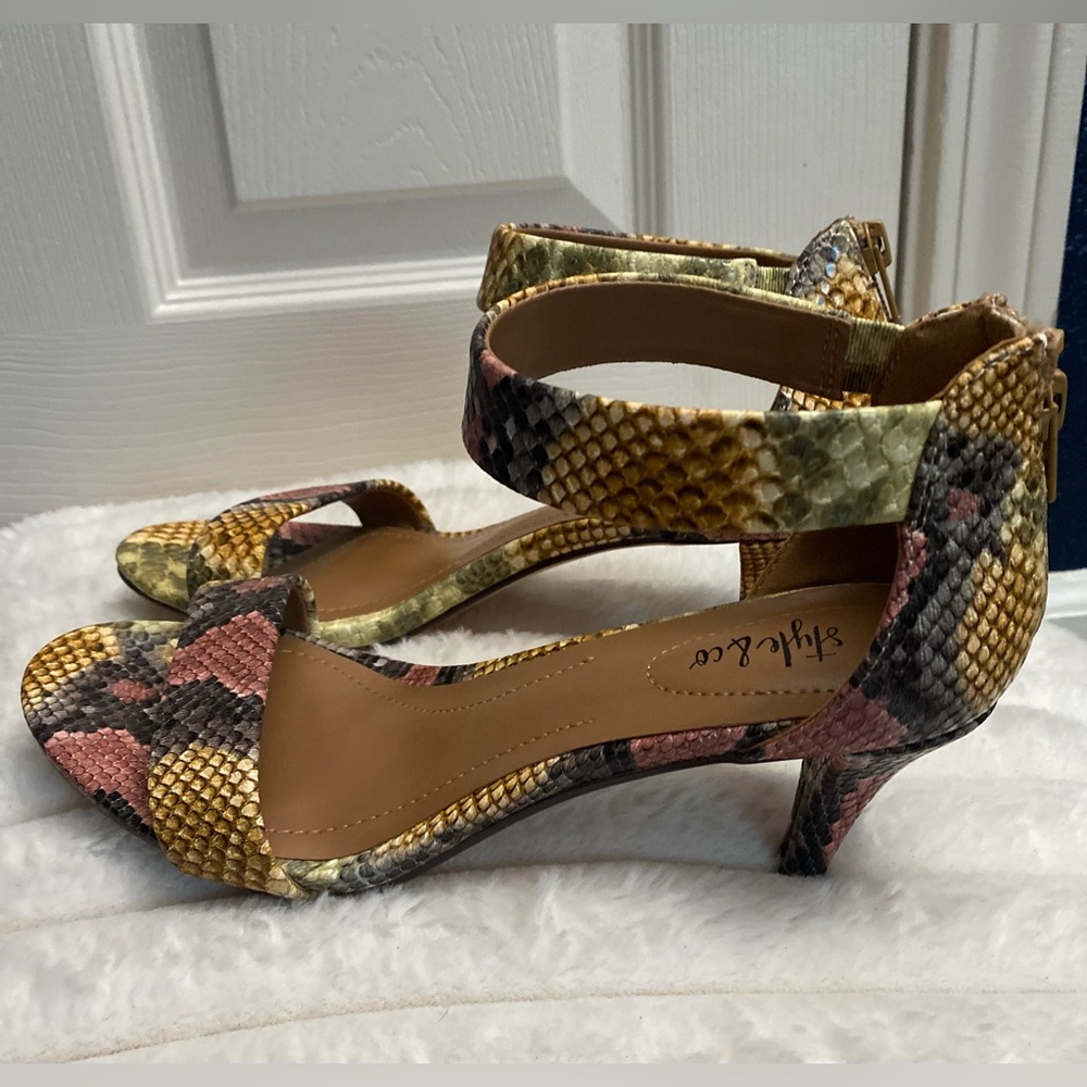 Style & Co. Multicolor Snake-Print Ankle-Strap Heels